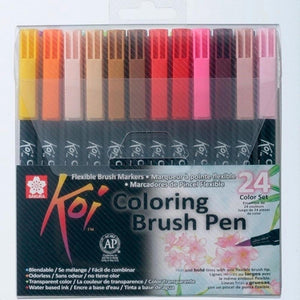 Koi Coloring Brush 24 Cores - Marcador Artístico à Base de Água com Ponta Brush