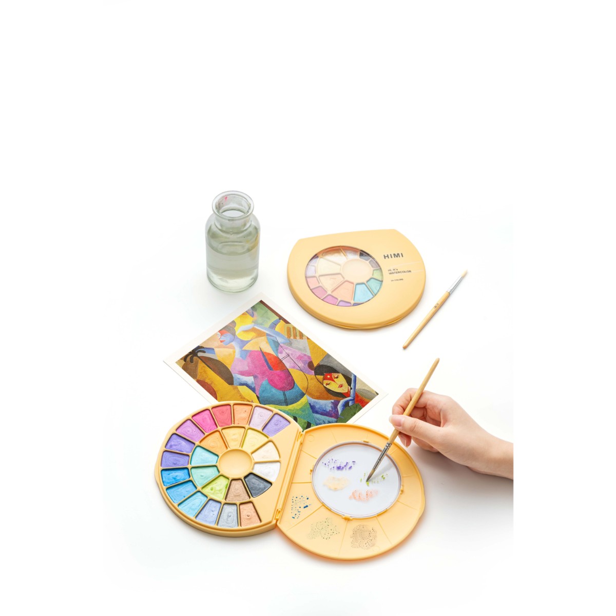 Tinta Aquarela HIMI 24 Cores Metálicas Semiúmida com Pincel Himi