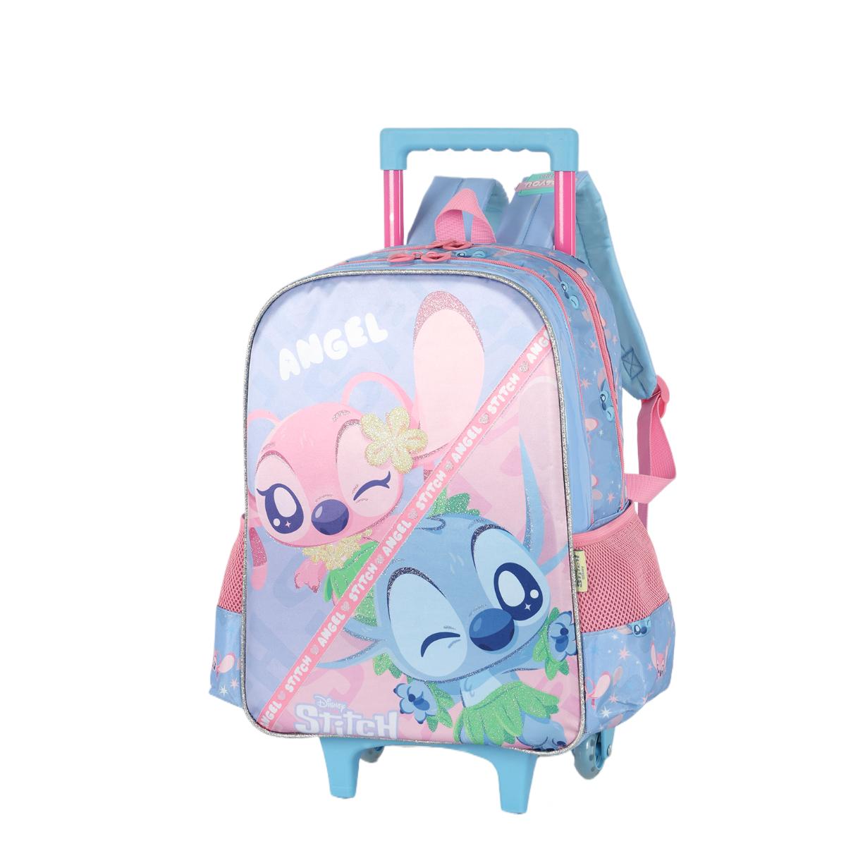 Mochila com Rodas Stitch e Angel - Rosa