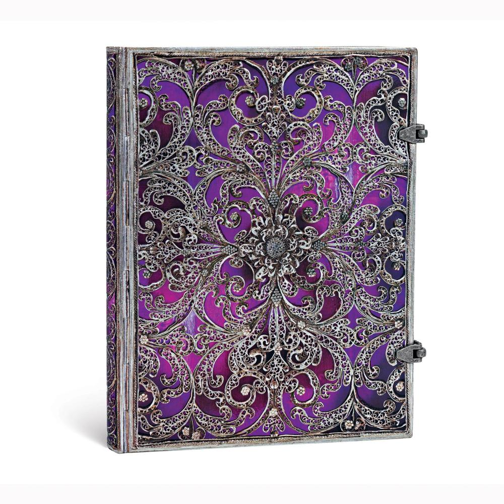 Caderno Paperblanks Ultra - Silver Filigree Aubergine - Pautado