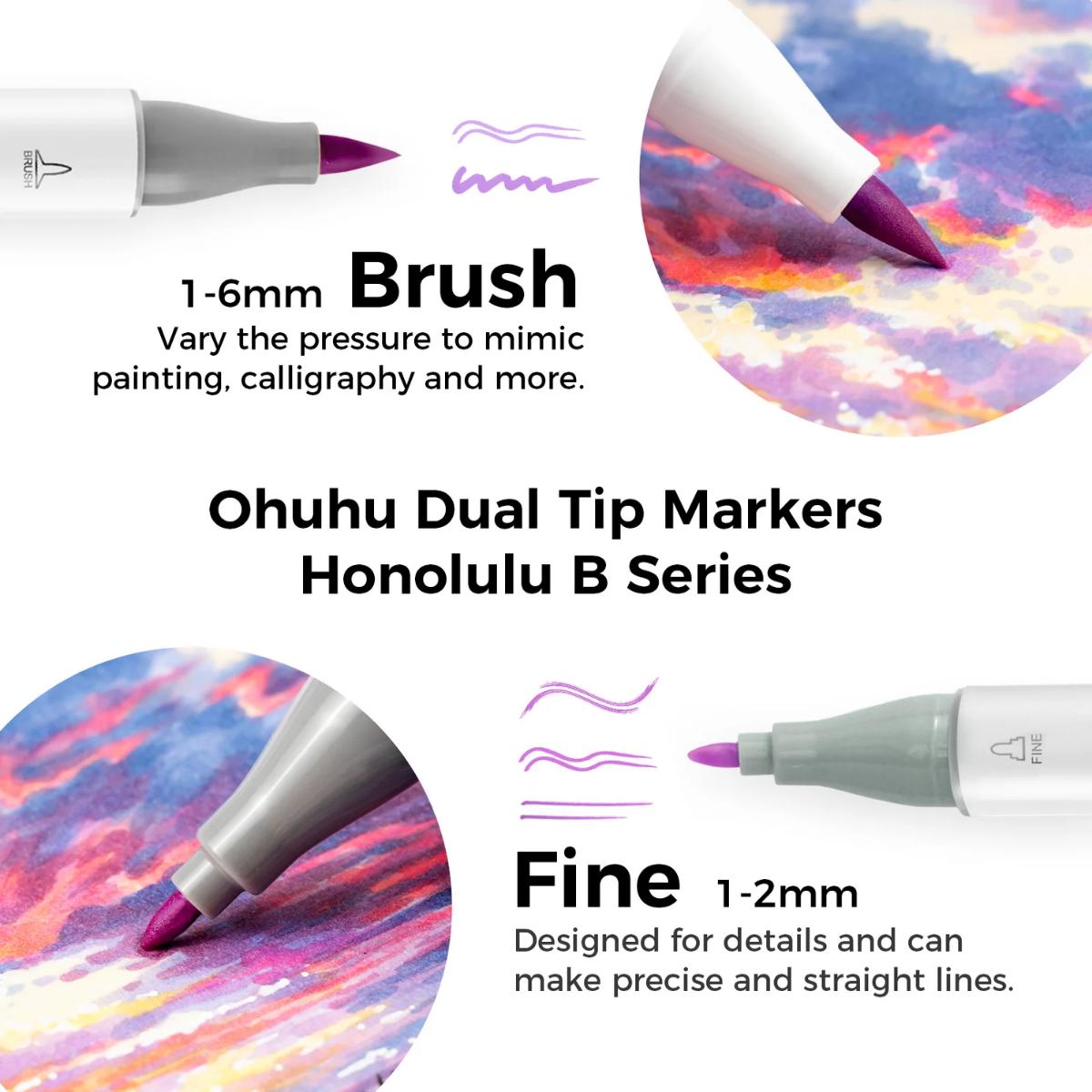 Marcador Ohuhu 104 Cores + 1 - Honolulu B - Ponta Brush e Fina