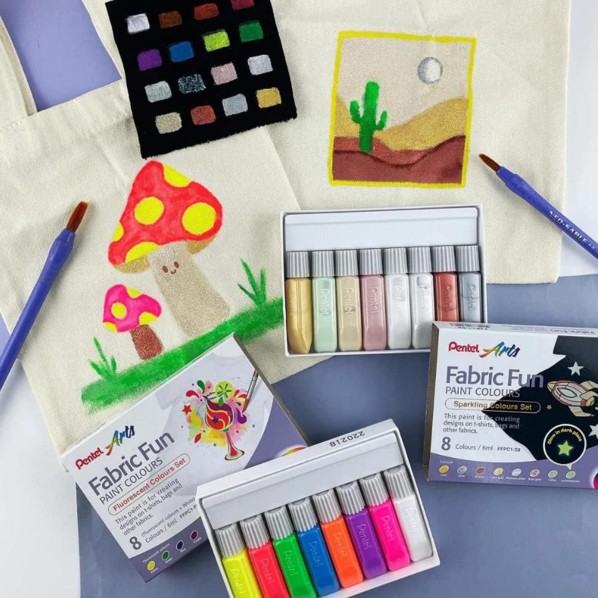 Tinta Para Tecido Pentel Fabric Fun - 8 Cores Fluorescentes