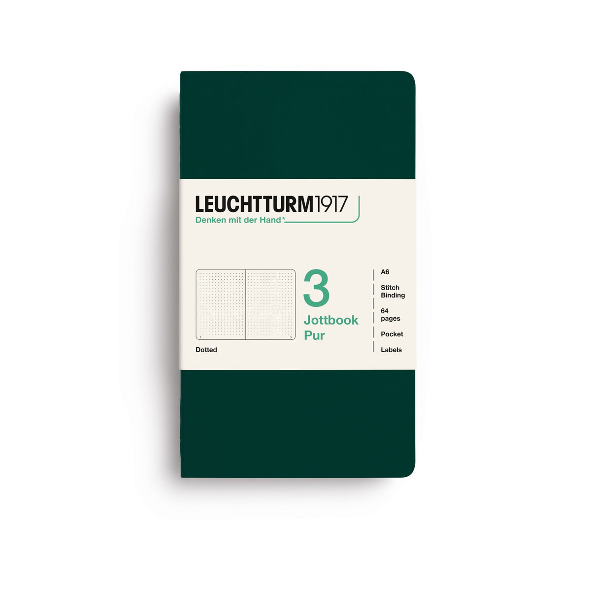 Caderno Leuchtturm Jottbook Pur A6 - Forest Green - Pontilhado C/3