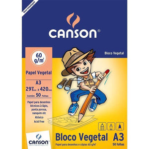Bloco Canson A3 Vegetal- Pintura Infantil Multi Técnicas 60g/m2