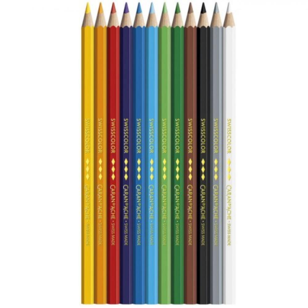 Lápis de Cor Caran D´Ache Swisscolor 12 Cores - Cardboard - Permanente