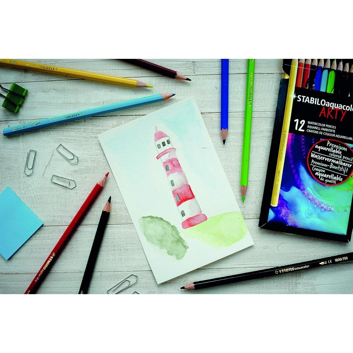 Lápis De Cor Aquarelável Stabilo - AquaColor Arty - 12 Cores