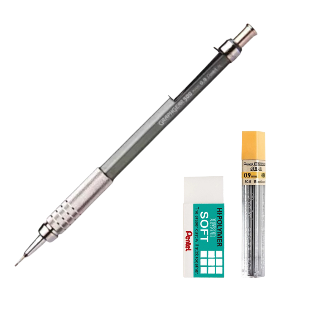 Kit Lapiseira Pentel Graph Gear 500 0,9mm - Grafite Borracha