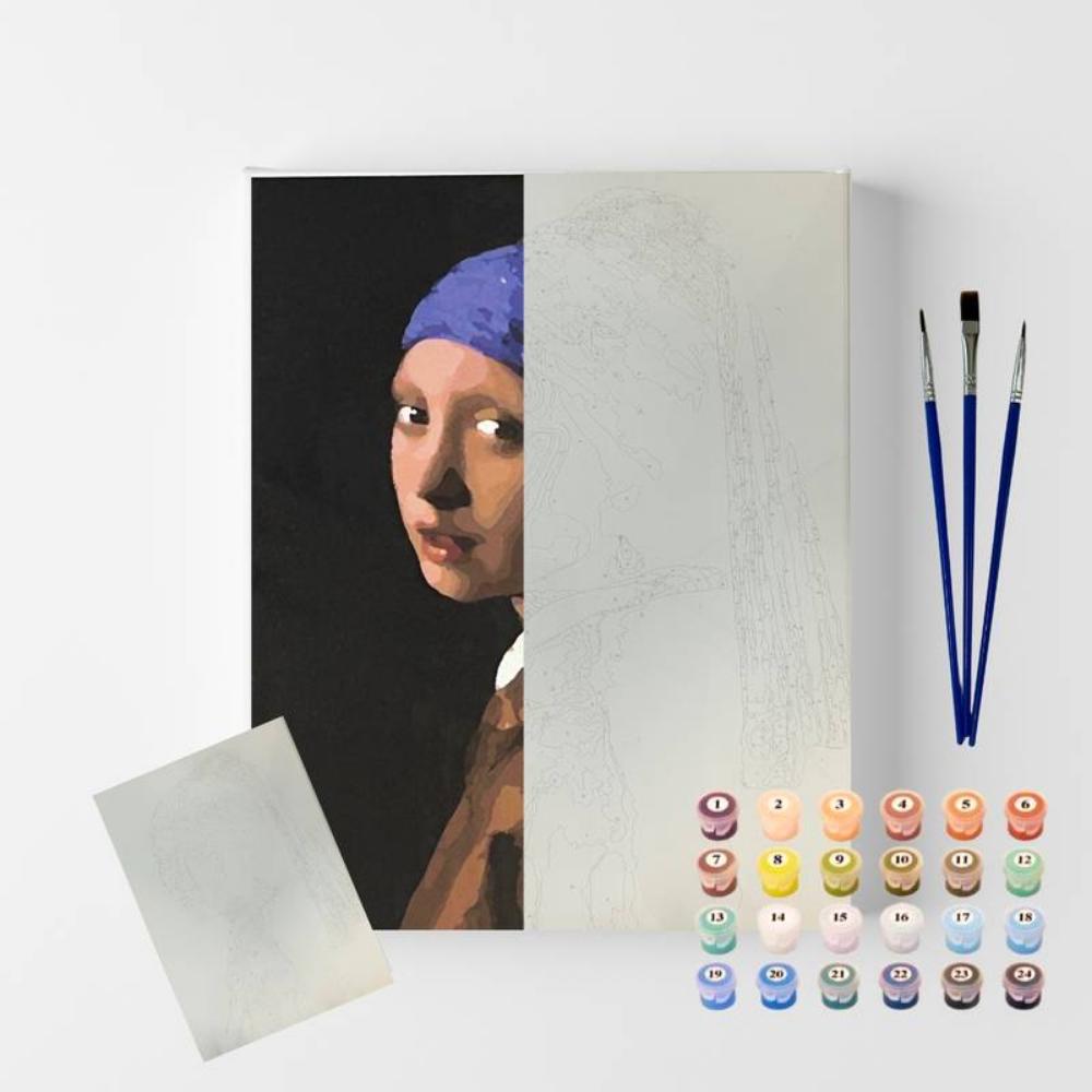 Kit Pintura Numerada em Tela - Vermeer - Moça com Brinco de Pérola - 40x50cm