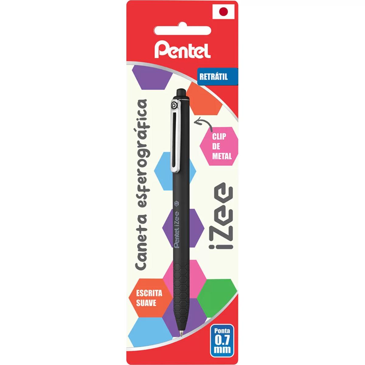 Caneta Esferográfica Retrátil Izee - Preta - 0.7mm