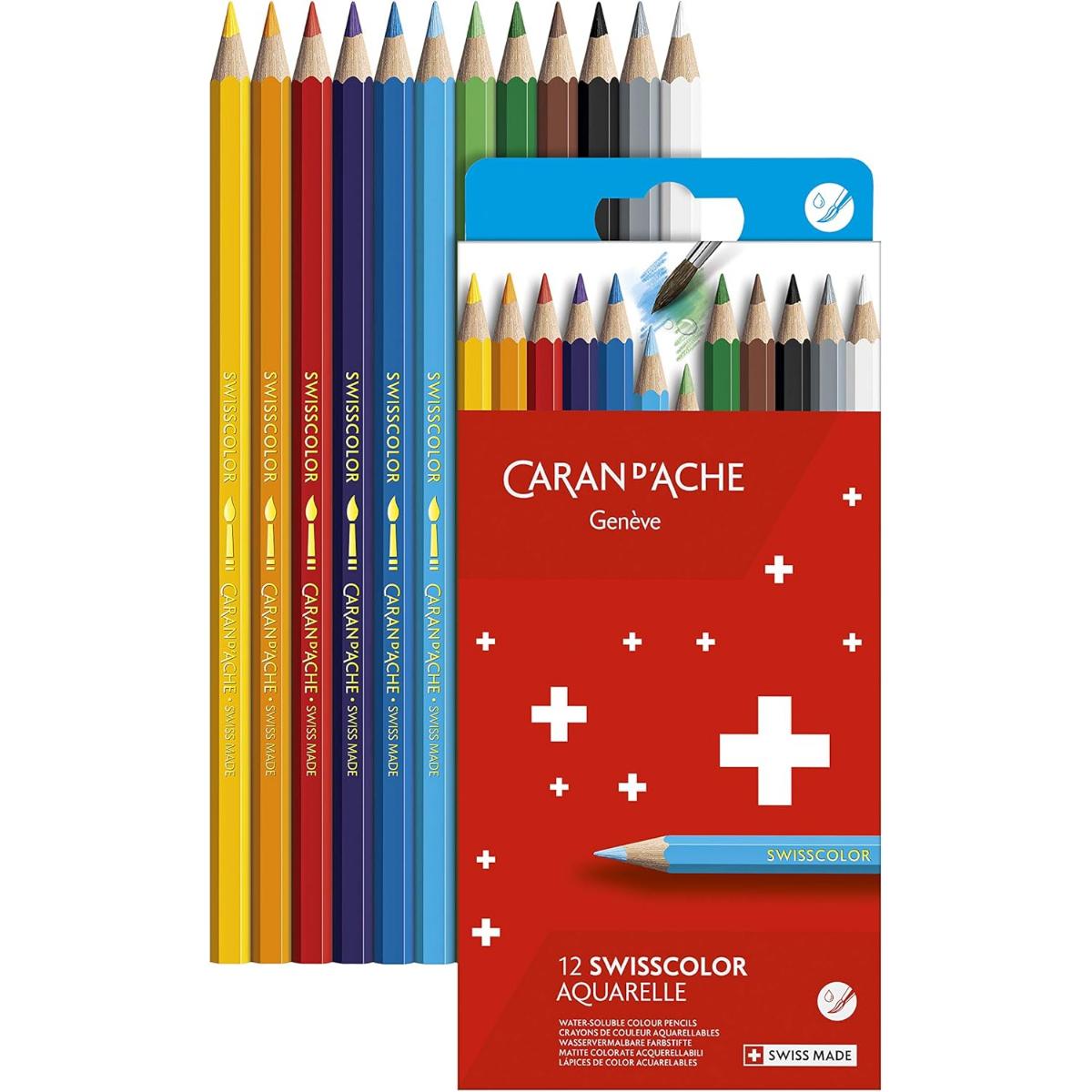 Lápis de Cor Aquarela Caran D´Ache Swisscolor - 12 Cores - Caixa Cartonada