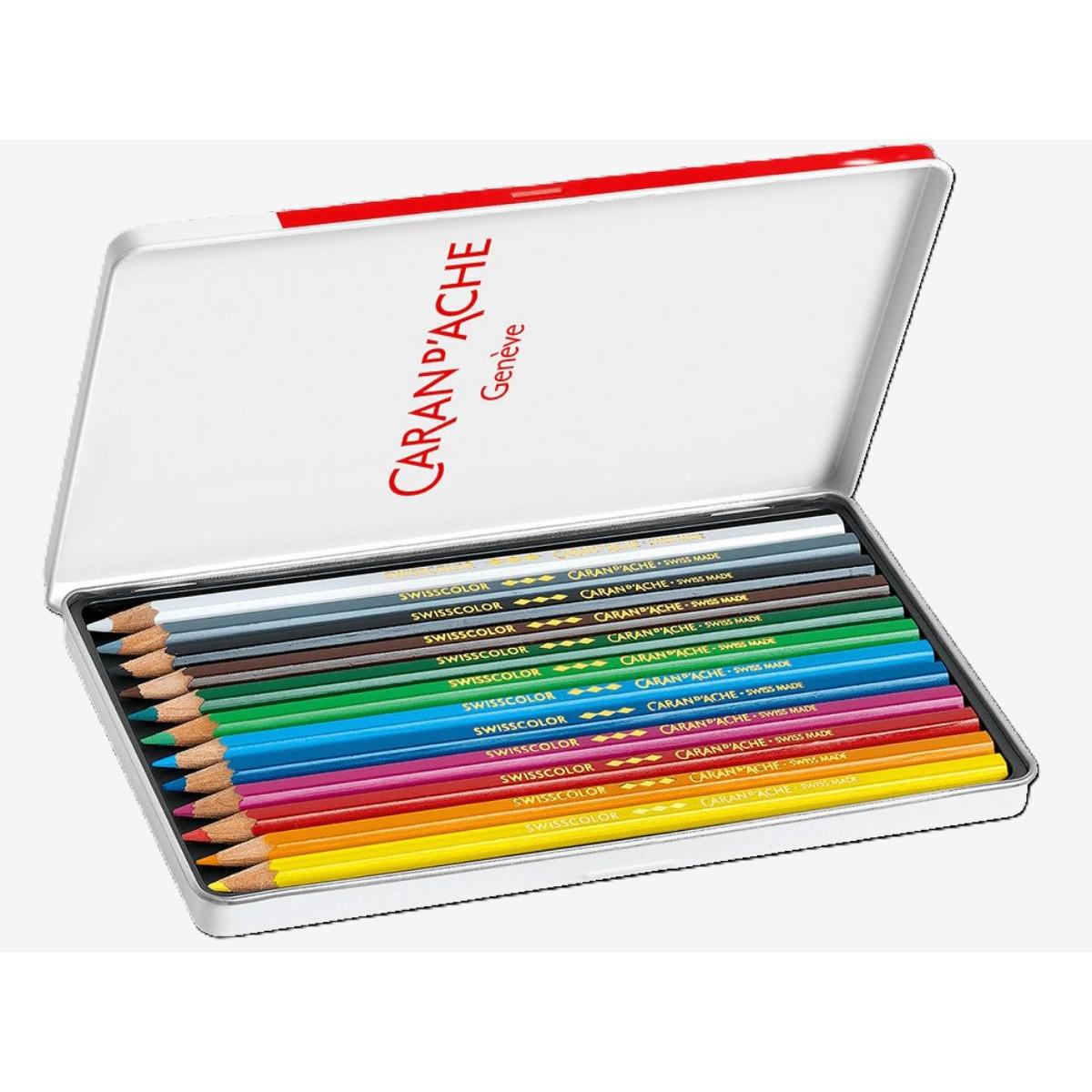 Lápis de Cor Caran D´Ache Swisscolor 12 Cores - Estojo Lata