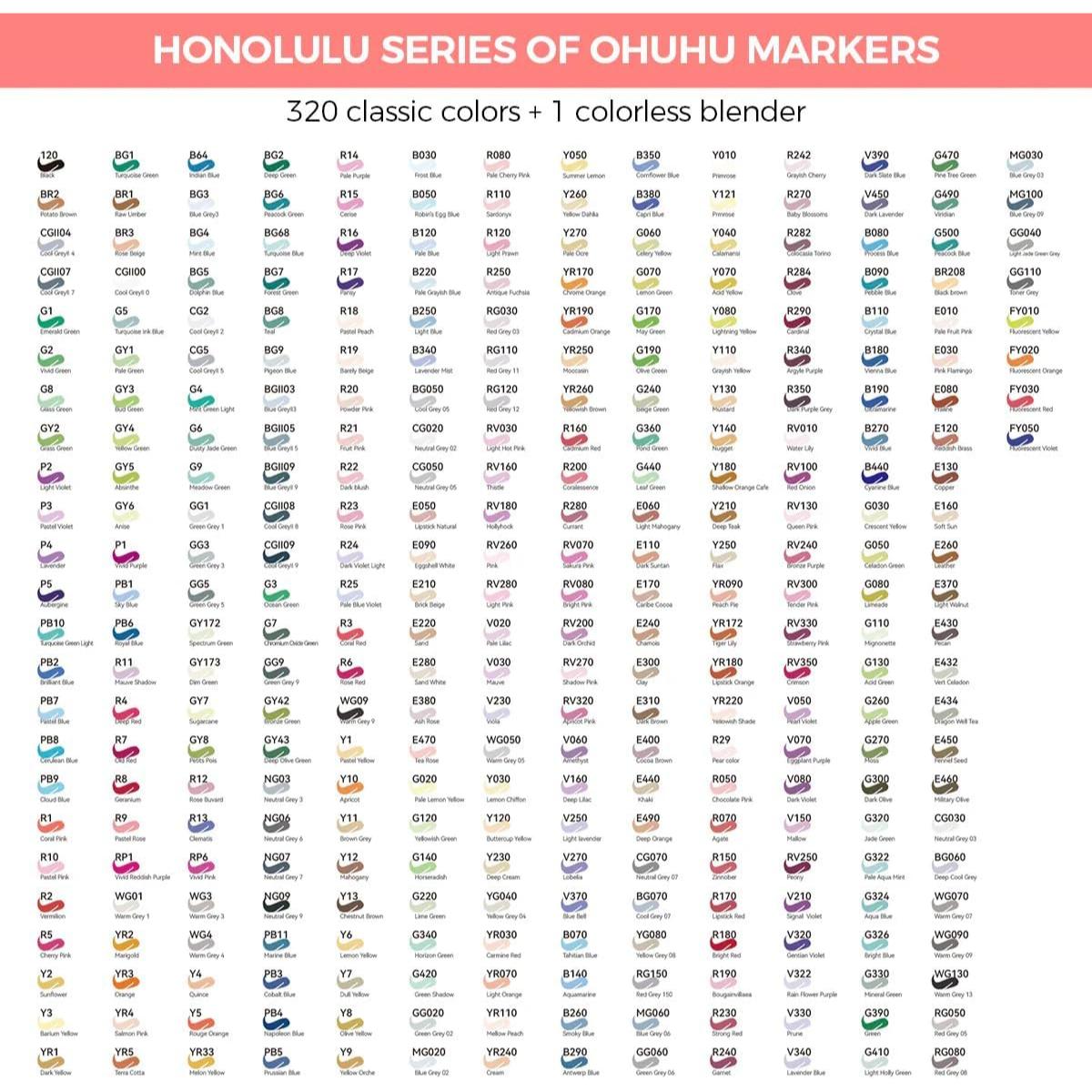 Marcador Ohuhu 320 Cores - Honolulu B - Ponta Brush e Fina