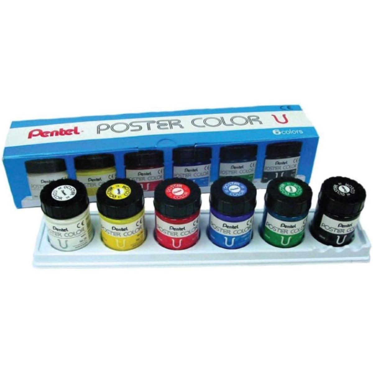 Tinta Guache Pentel Poster Color - 6 Cores - Guache Profissional