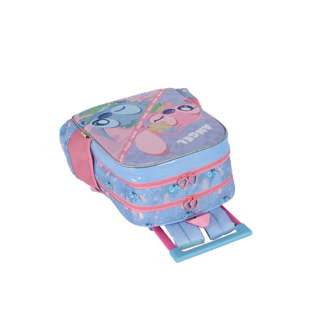 Mochila com Rodas Stitch e Angel - Rosa