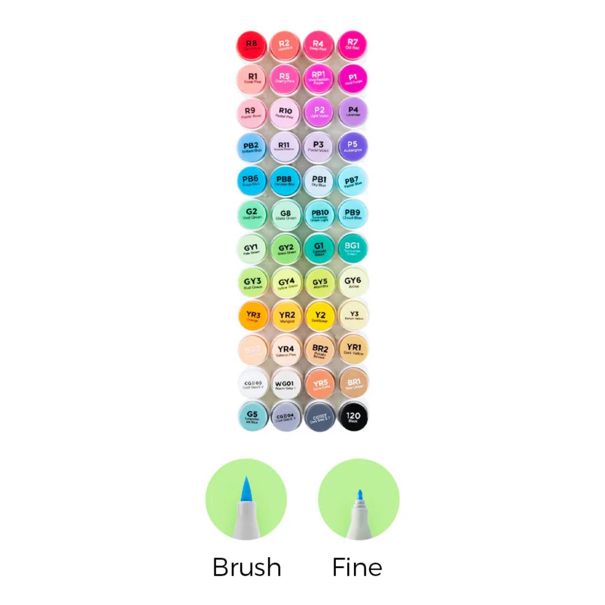 Marcador Ohuhu 48 Cores - Honolulu B - Ponta Brush e Fina