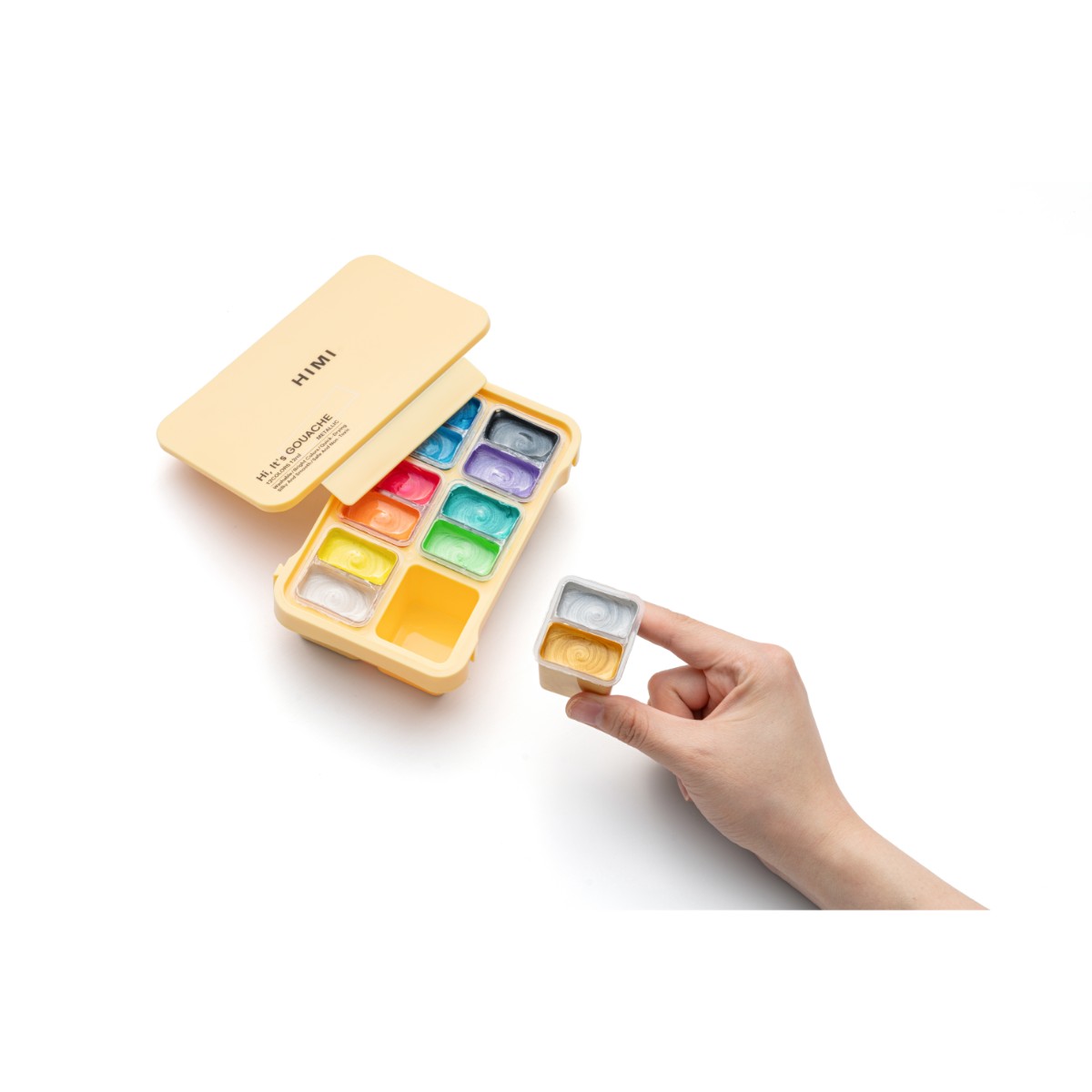 Tinta Guache HIMI 12 Cores Metálicas 12ml – Estojo Amarelo Himi