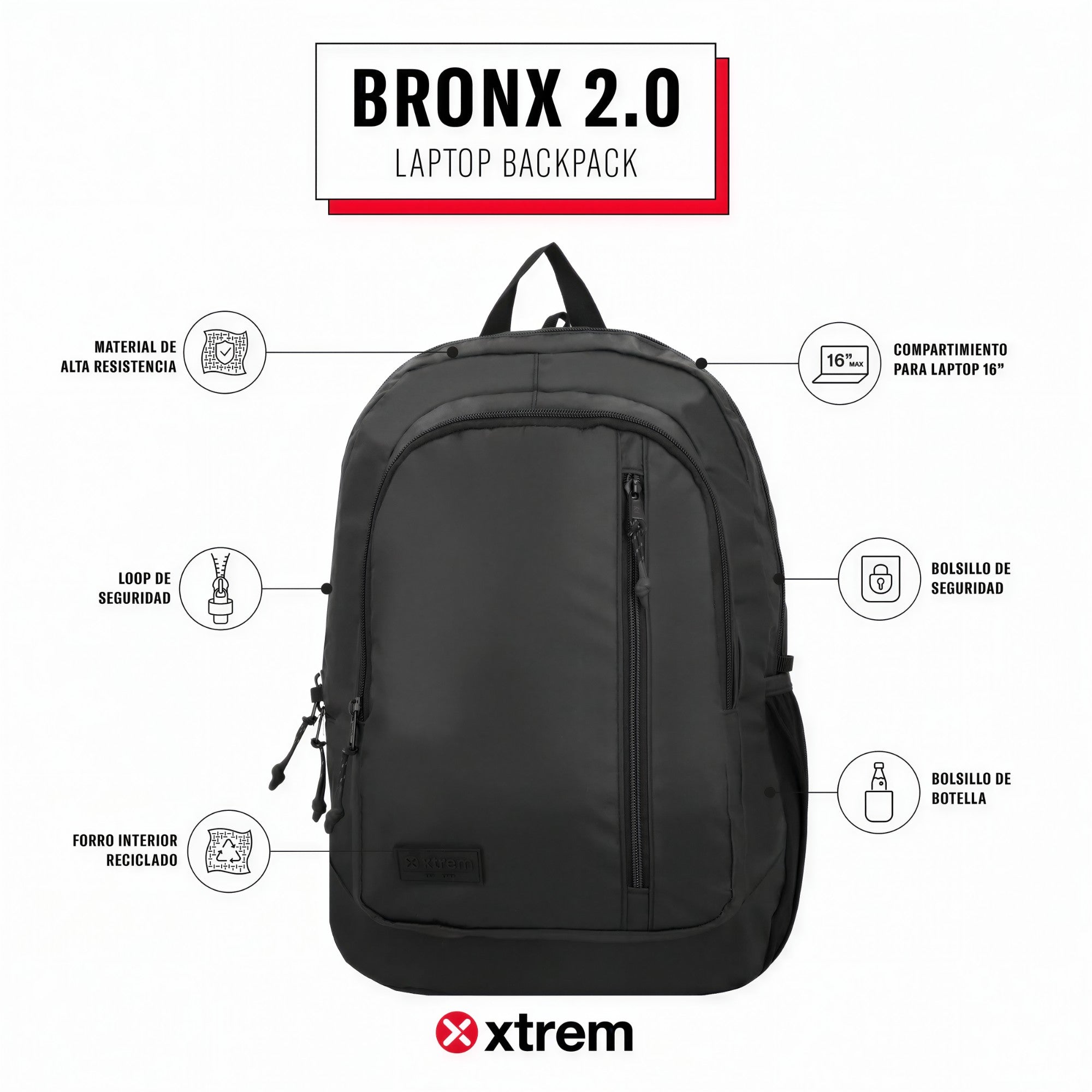 Mochila Notebook Xtrem Bronx 2.0 5XT - Black - 16"