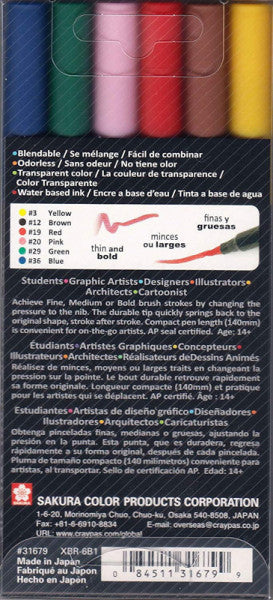 Koi Coloring Brush 6 Cores Básicas - Marcador Artístico  à Base de Água com Ponta Brush