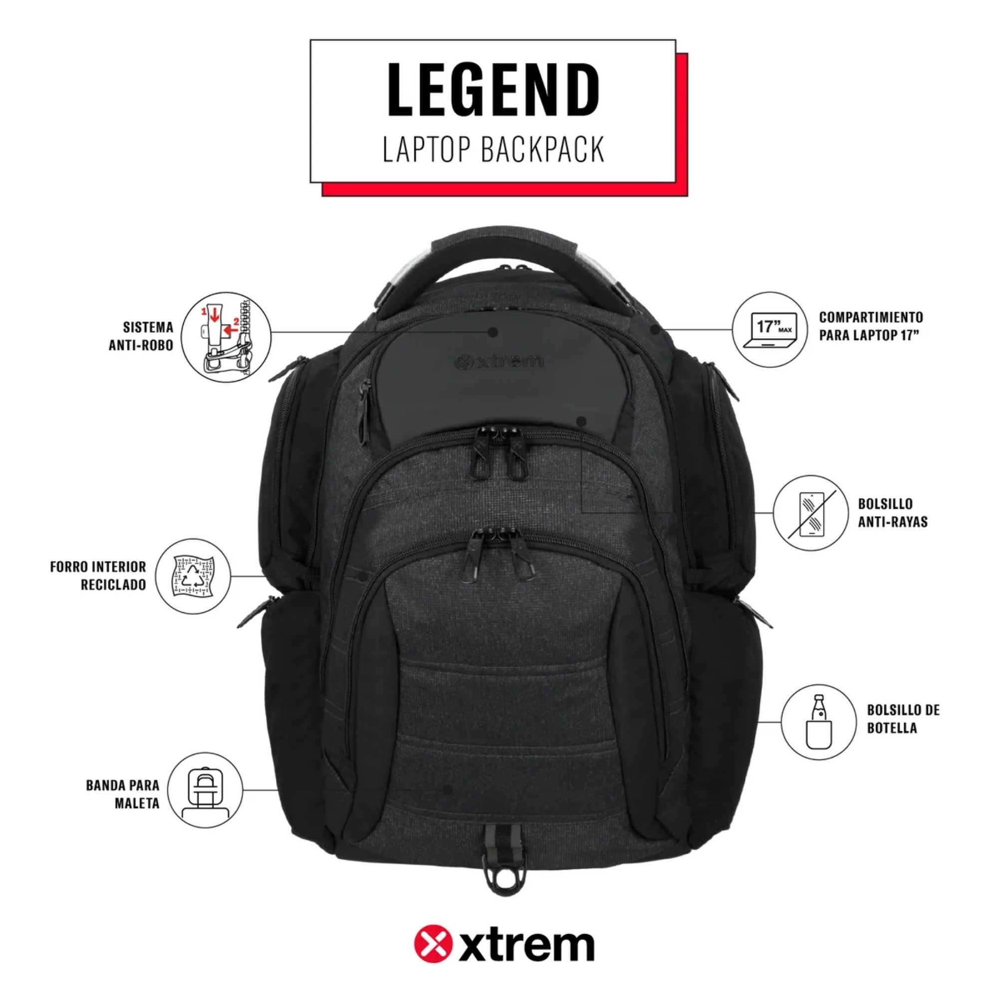 Mochila Notebook Xtrem Legend 5XT - Grey Melange - 17"