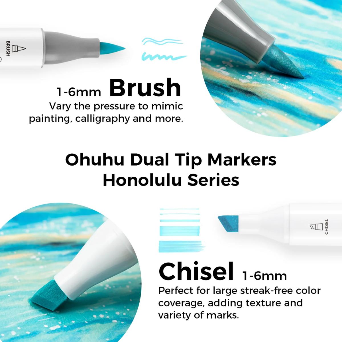 Marcador Ohuhu - 6 Tons Pastel - Honolulu - Ponta Brush e Chanfrada