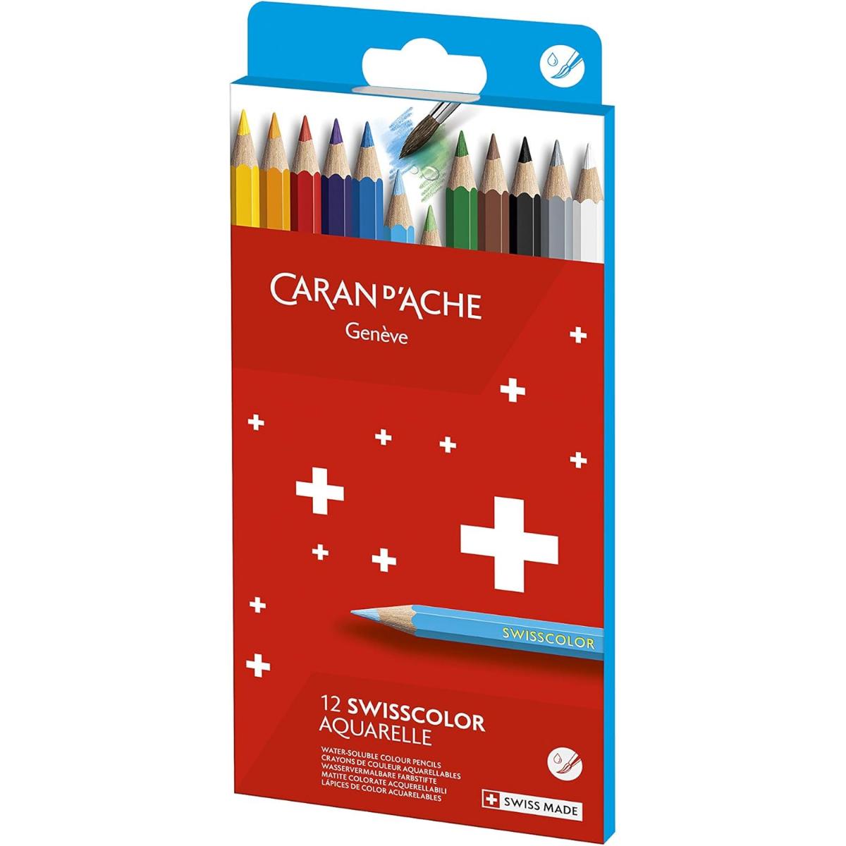 Lápis de Cor Aquarela Caran D´Ache Swisscolor - 12 Cores - Caixa Cartonada