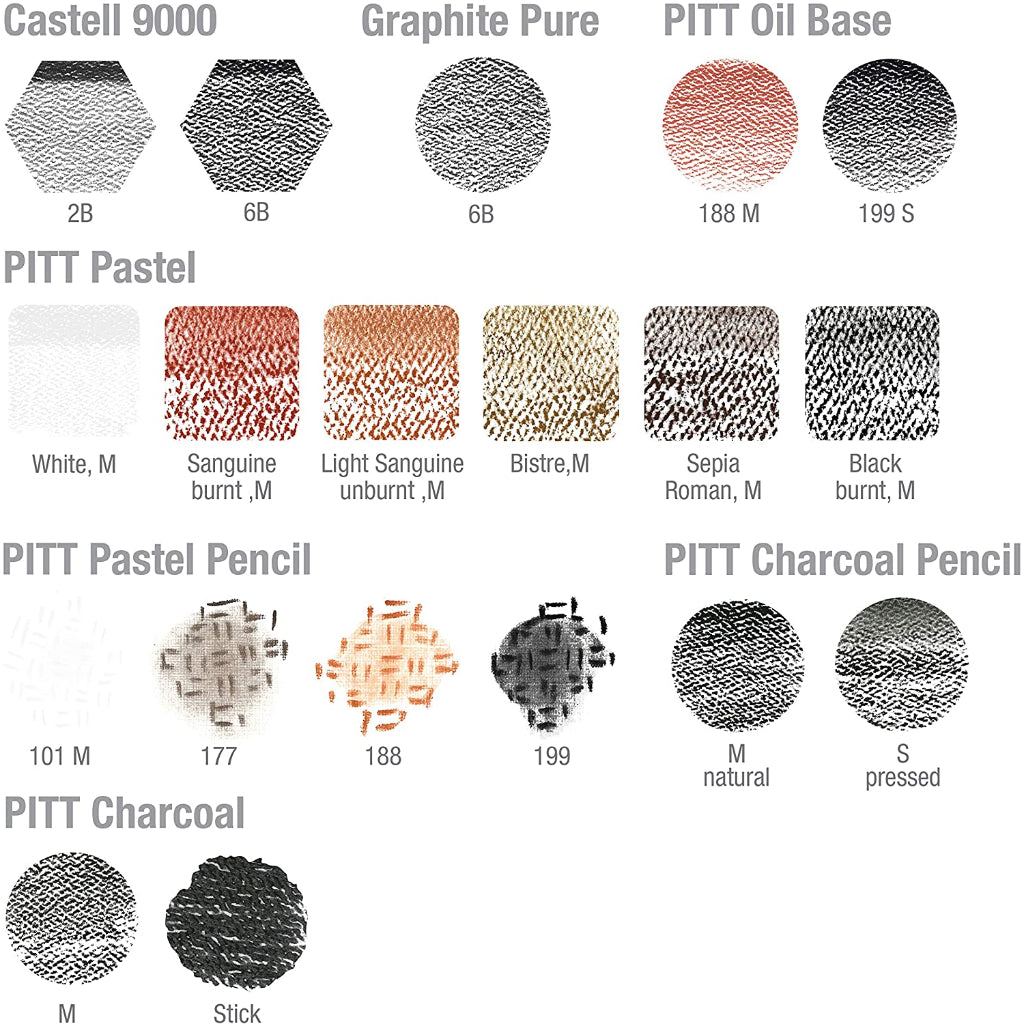 Lápis de Esboço Faber Castell Pitt Monochrome - Kit 33 Peças