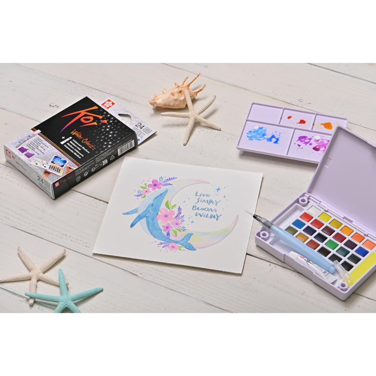 Aquarela Sakura Koi Water Colors - 24 Cores + Medium Furta-Cor