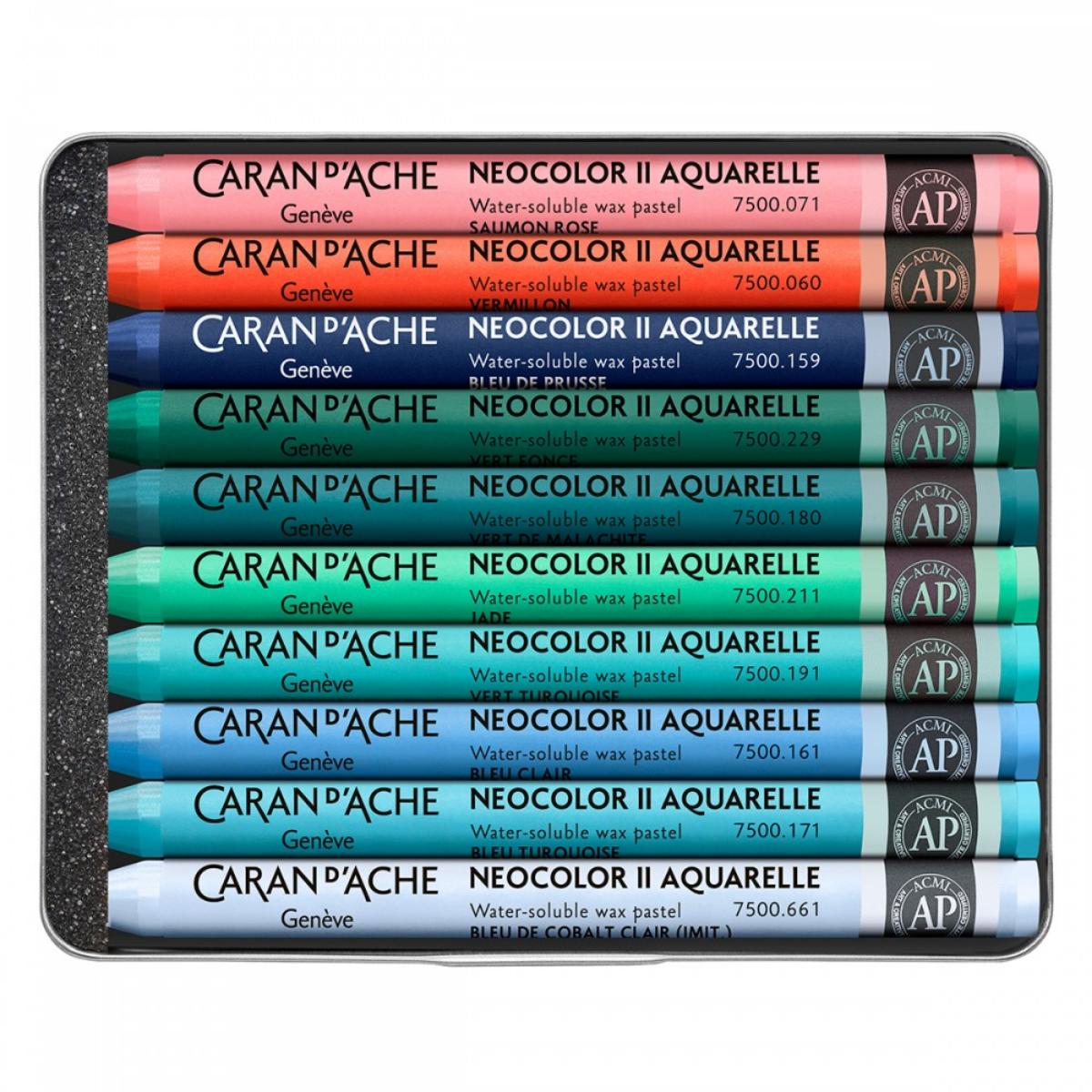 Giz Pastel Aquarelável Neocolor II - Caran D´Ache - Ed Especial Beya Rebai - 10 Tons Frios
