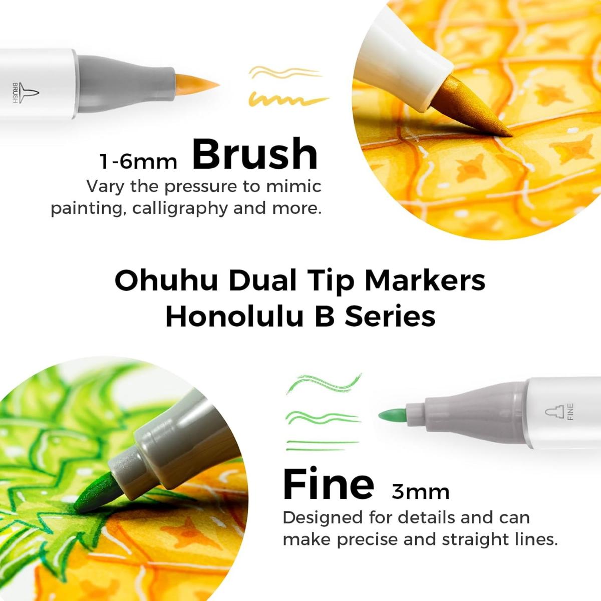 Marcador Ohuhu 320 Cores - Honolulu B - Ponta Brush e Fina
