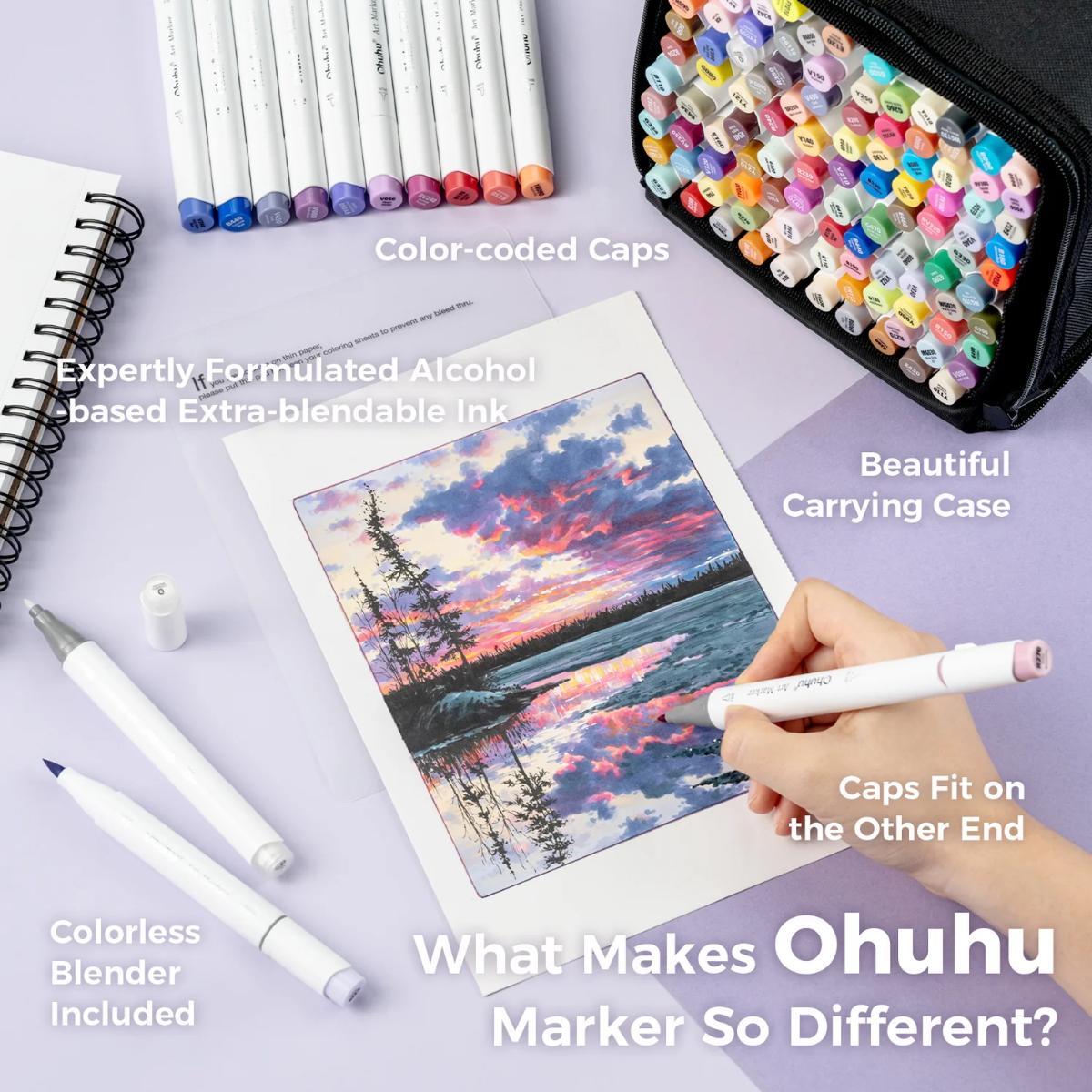 Marcador Ohuhu 104 Cores + 1 - Honolulu B - Ponta Brush e Fina