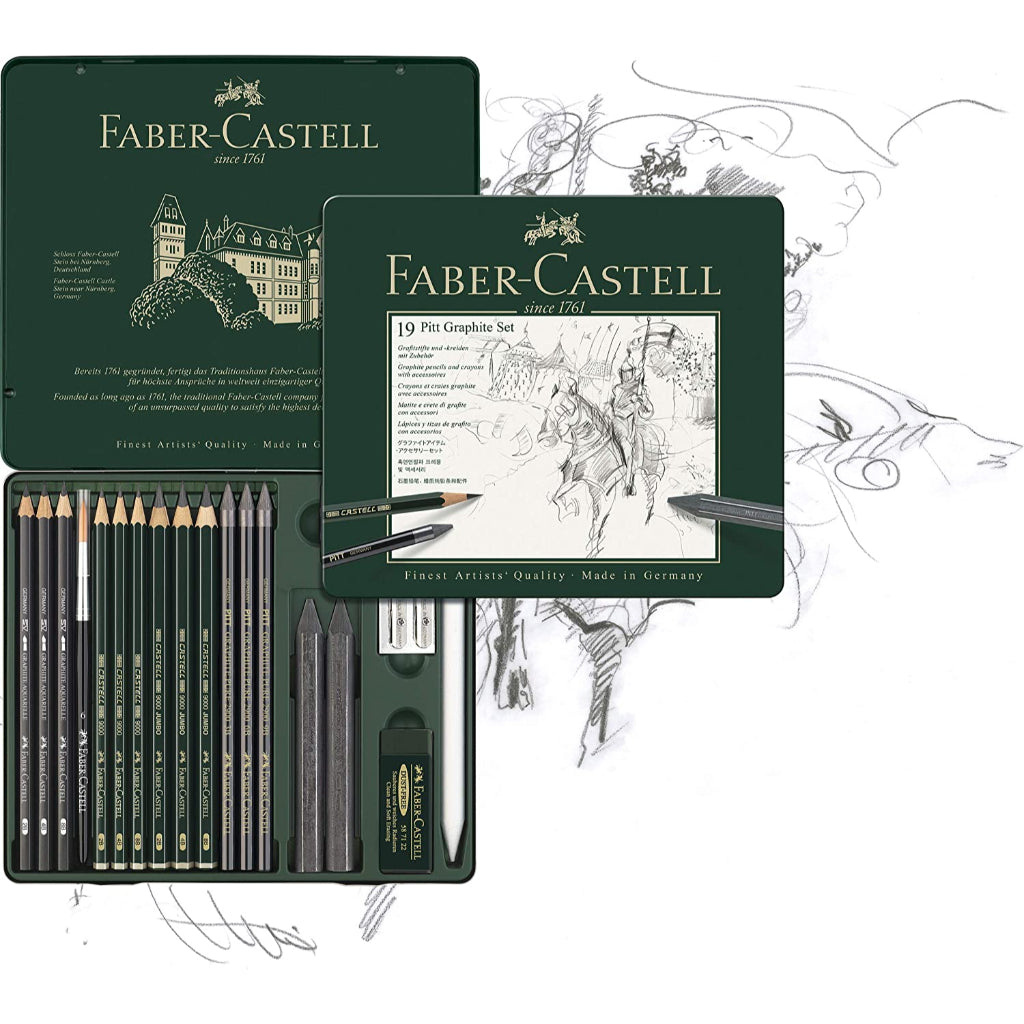 Lápis de Esboço Faber Castell Pitt Graphite - Kit 19 Peças