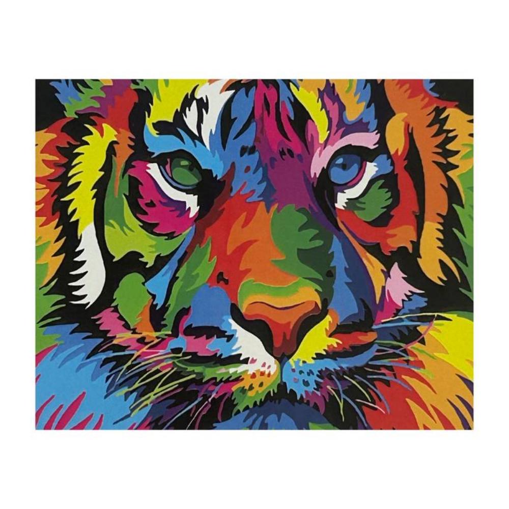 Kit Pintura Numerada em Tela - Tigre Colorido - 40x50cm
