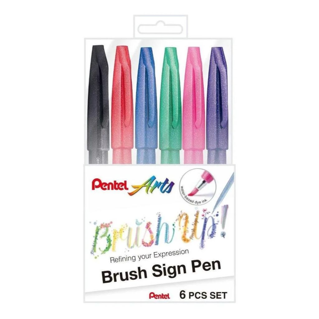 Brush Sign Pen Pentel - Estojo com 6 Cores Tradicionais