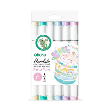 Marcador Ohuhu - 6 Tons Pastel - Honolulu - Ponta Brush e Chanfrada