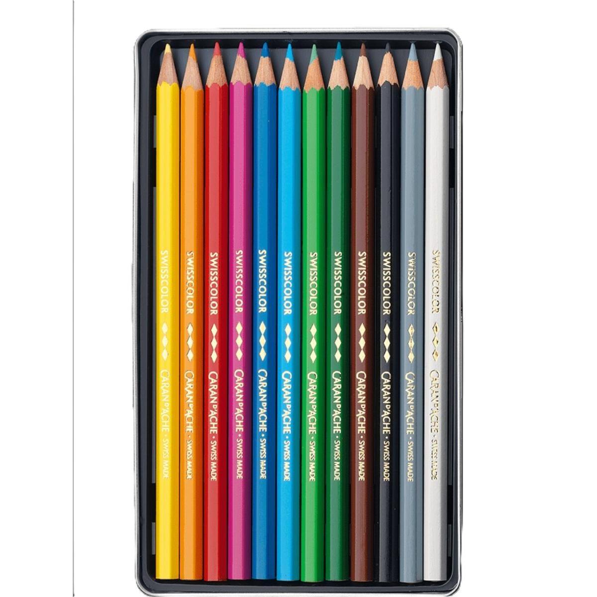 Lápis de Cor Caran D´Ache Swisscolor 12 Cores - Estojo Lata