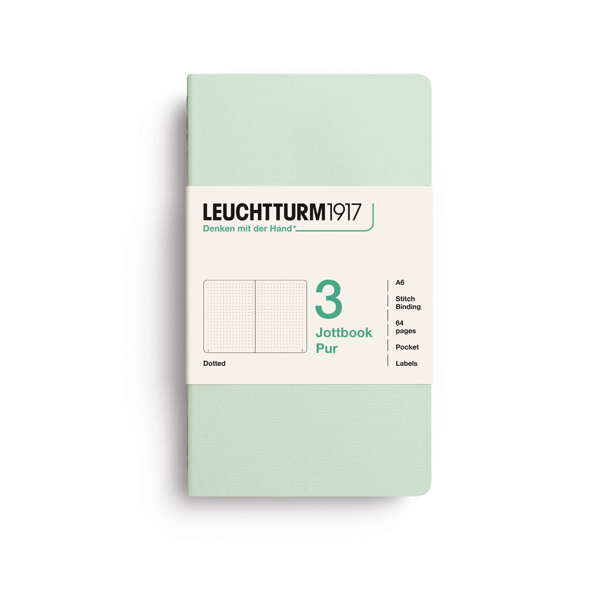 Caderno Leuchtturm Jottbook Pur A6 - Mint Green - Pontilhado C/3