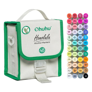 Marcador Ohuhu 48 Cores Clássicas - Honolulu - Ponta Brush e Chanfrada