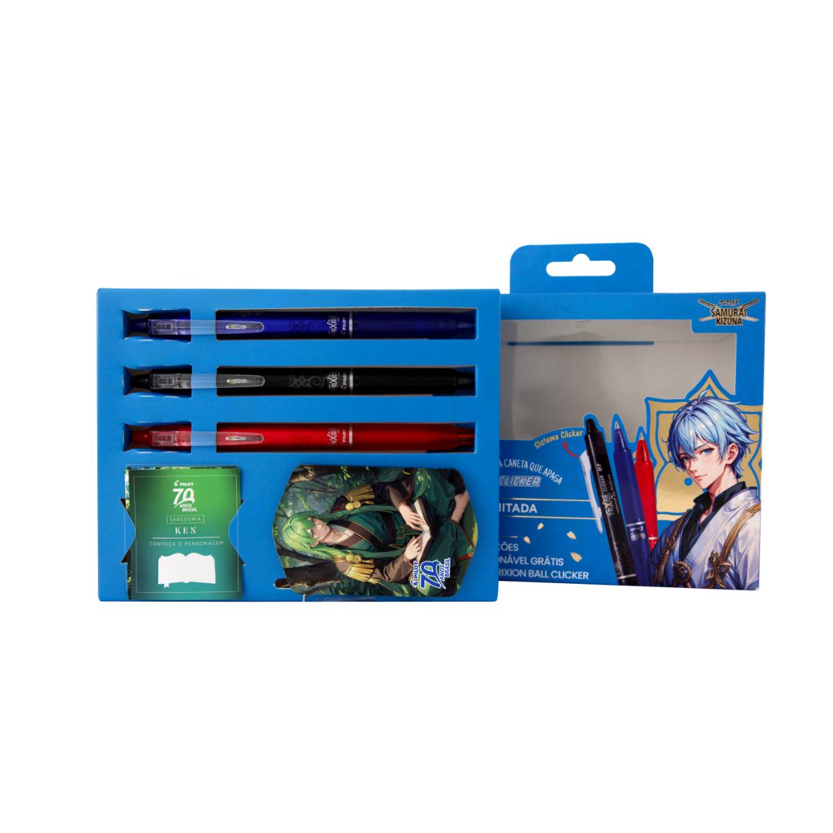 Caneta Pilot Frixion Clicker Kit C/ 3 - Edição Especial Samurai Kizuna