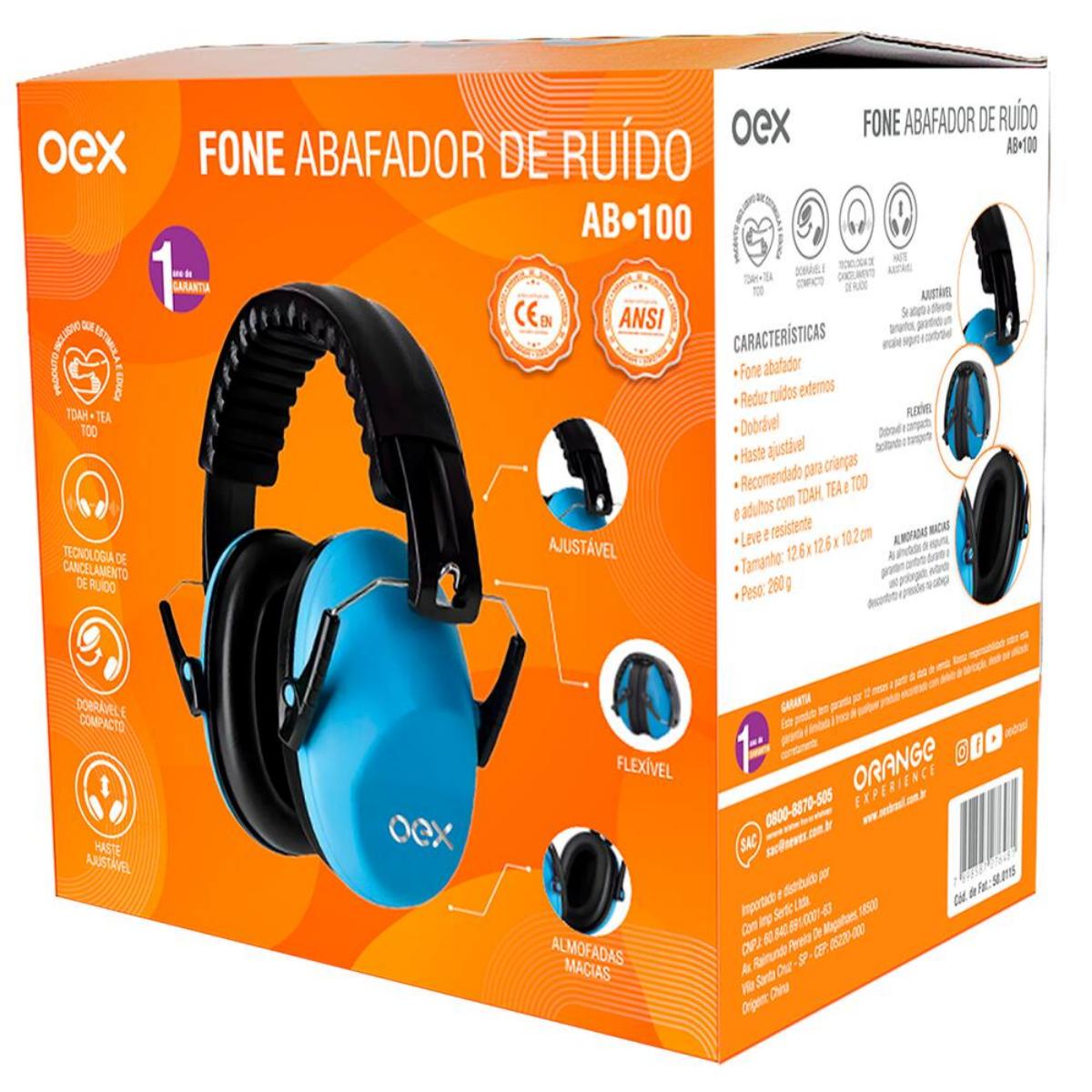 Abafador de Ruido Infantil AB100 - Protetor Auditivo Oex Brasil - Blue Oex