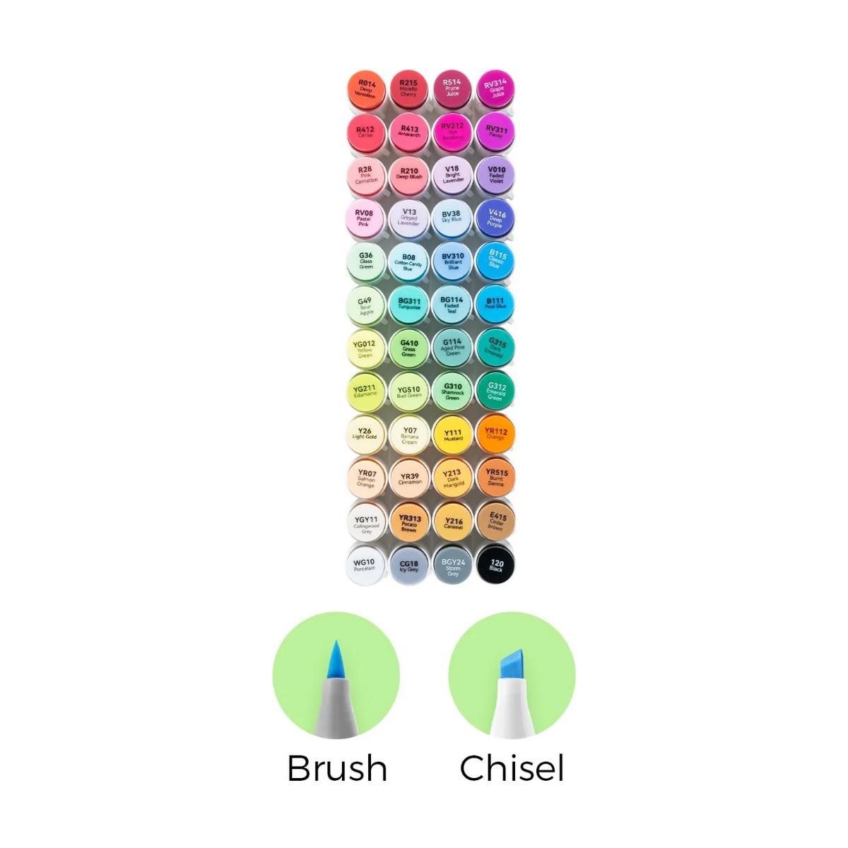 Marcador Ohuhu 48 Cores Clássicas - Honolulu - Ponta Brush e Chanfrada