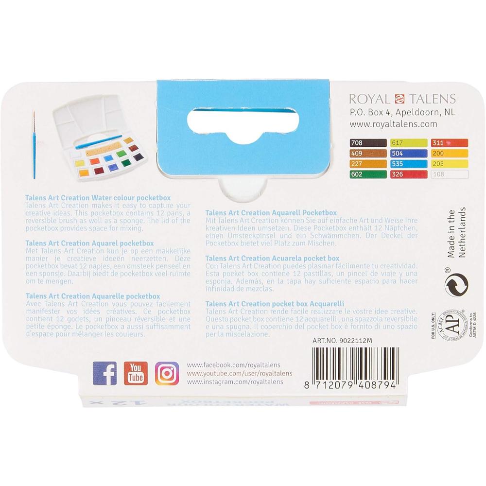 Aquarela Art Creation 12 Cores - Pastilha - Pocket Box Talens