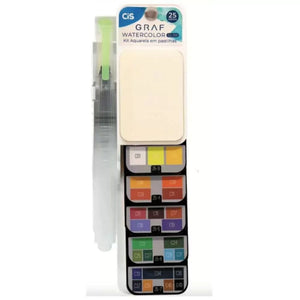 Aquarela em Pastilha Cis Graf - 25 Cores - Estojo Slim