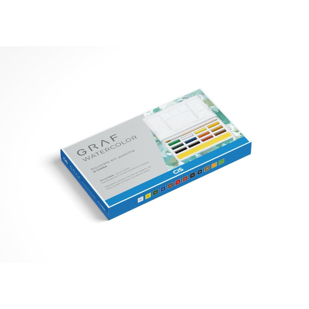 Aquarela em Pastilha Cis Graf Watercolor - 12 Cores Cis