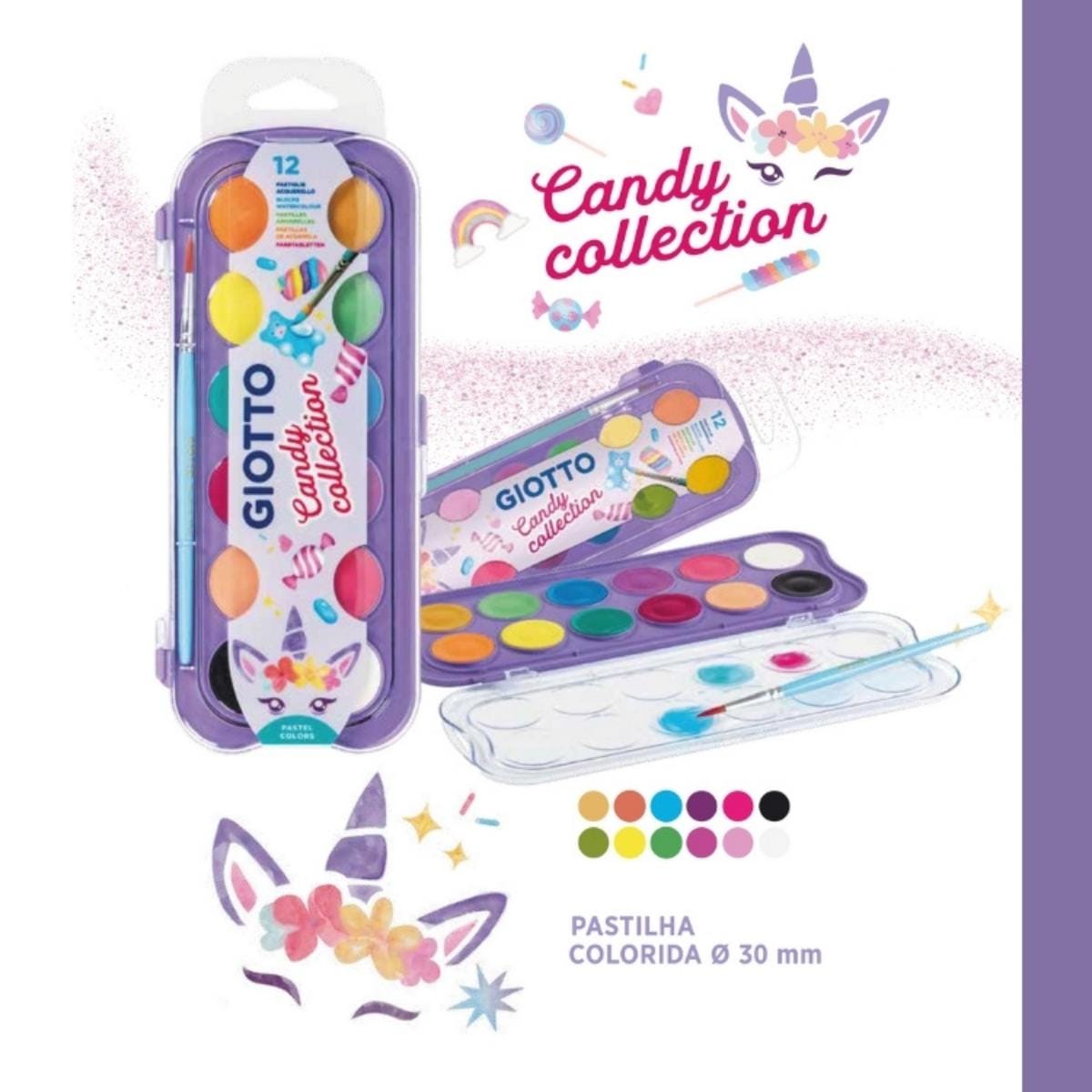 Aquarela em Pastilha Giotto Candy Collection - 12 Cores Giotto