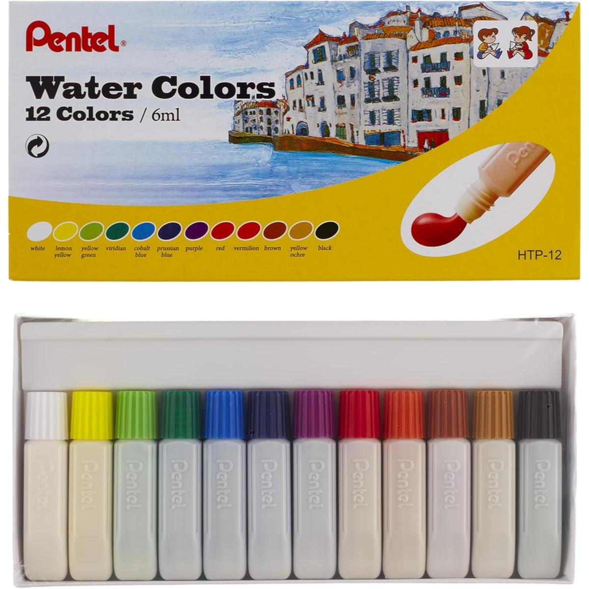Aquarela em Tubo Pentel à Base de Água - 12 Cores - HTP-12 Pentel