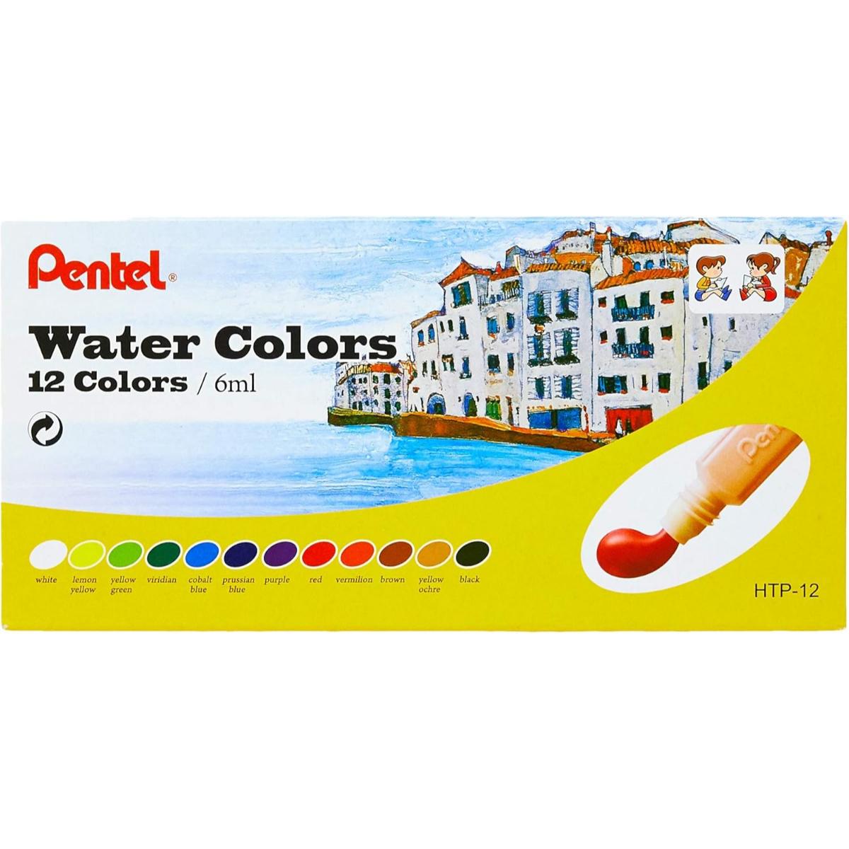 Aquarela em Tubo Pentel à Base de Água - 12 Cores - HTP-12 Pentel