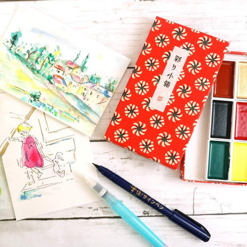 Aquarela Kuretake Gansai Tambi - Estojo + Pincel + Brush Pen Kuretake