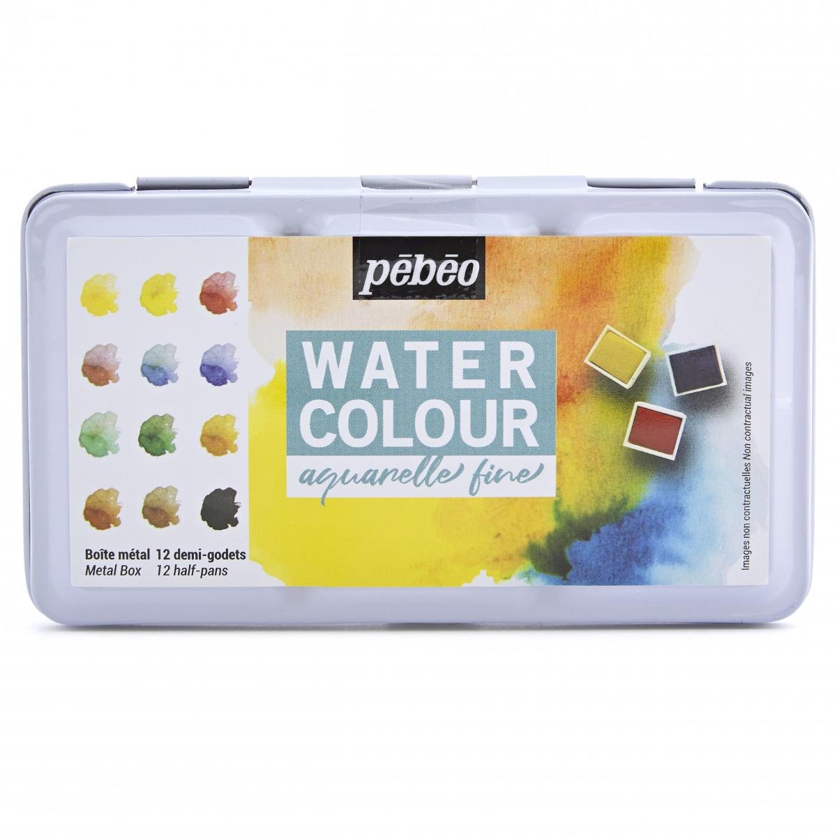 Aquarela Pebeo Pocket - Estojo de Metal com 12 Half Pans Pebeo