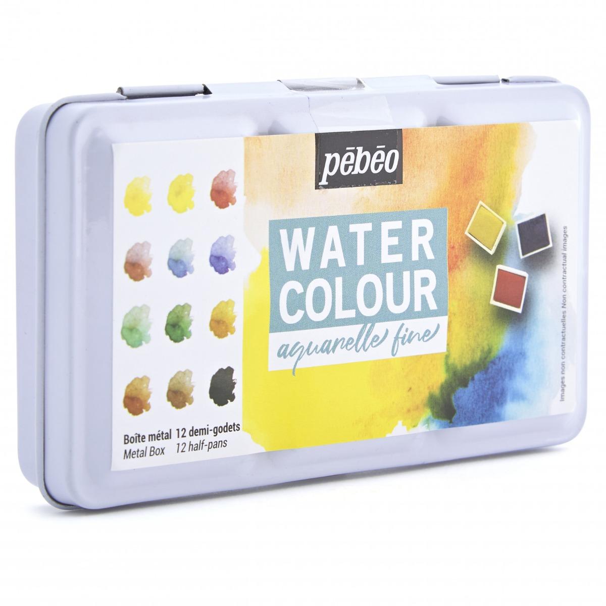 Aquarela Pebeo Pocket - Estojo de Metal com 12 Half Pans Pebeo