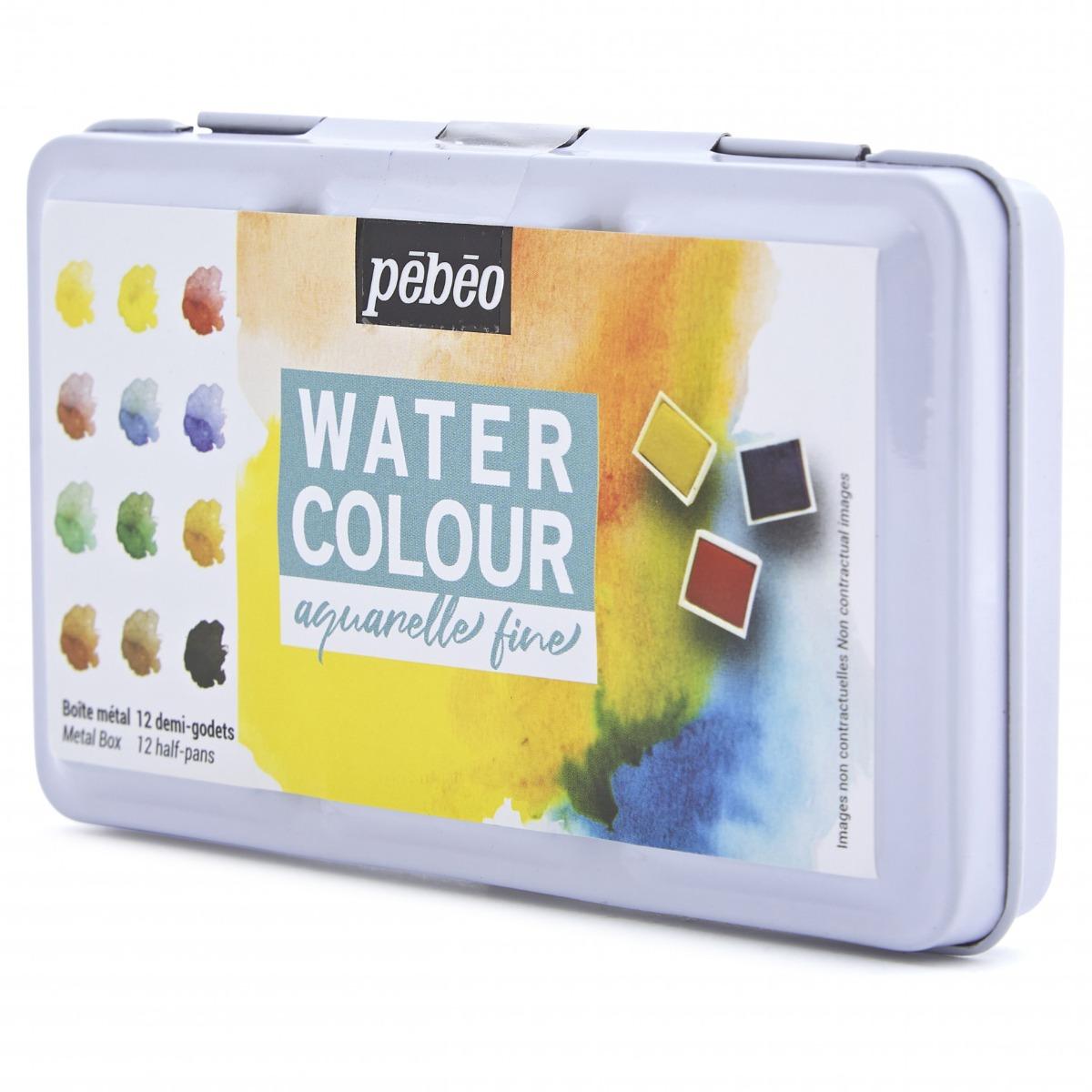 Aquarela Pebeo Pocket - Estojo de Metal com 12 Half Pans Pebeo